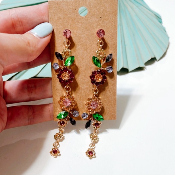 Flower drop earrings S190 - Picture 4 of 4